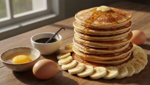 Biorę 2 jajka i 2 banany. W 10 minut mam górę mięciutkich śniadaniowych placuszków